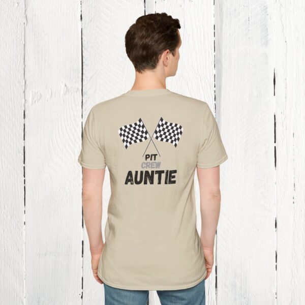 Pit crew Auntie / front & back tee / Unisex Softstyle T-Shirt - Image 20