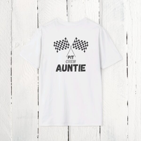 Pit crew Auntie / front & back tee / Unisex Softstyle T-Shirt - Image 3