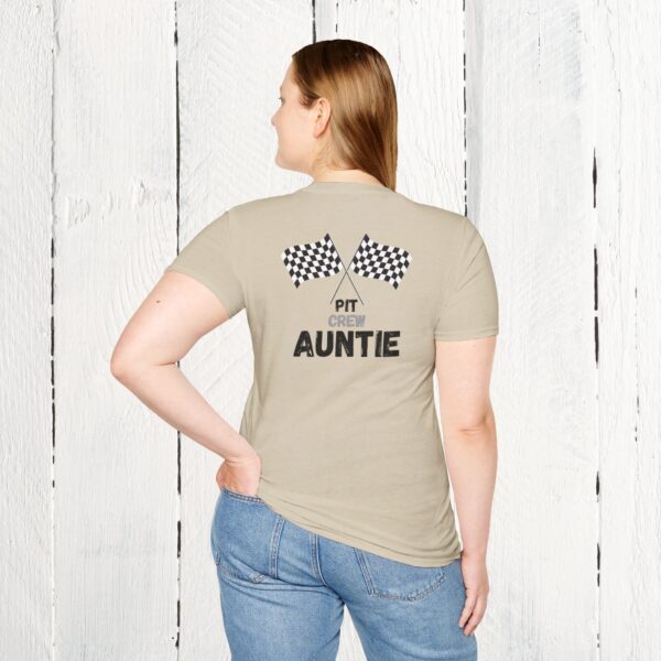Pit crew Auntie / front & back tee / Unisex Softstyle T-Shirt - Image 13