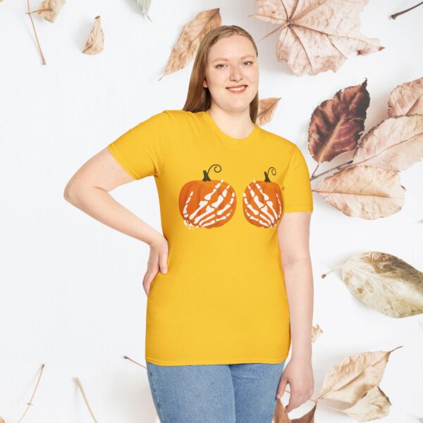 Pumpkin, skeleton hands / Unisex Softstyle T-Shirt - Image 13