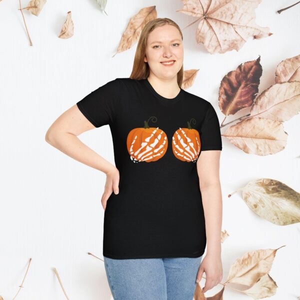 Pumpkin, skeleton hands / Unisex Softstyle T-Shirt - Image 3