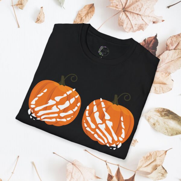 Pumpkin, skeleton hands / Unisex Softstyle T-Shirt - Image 2
