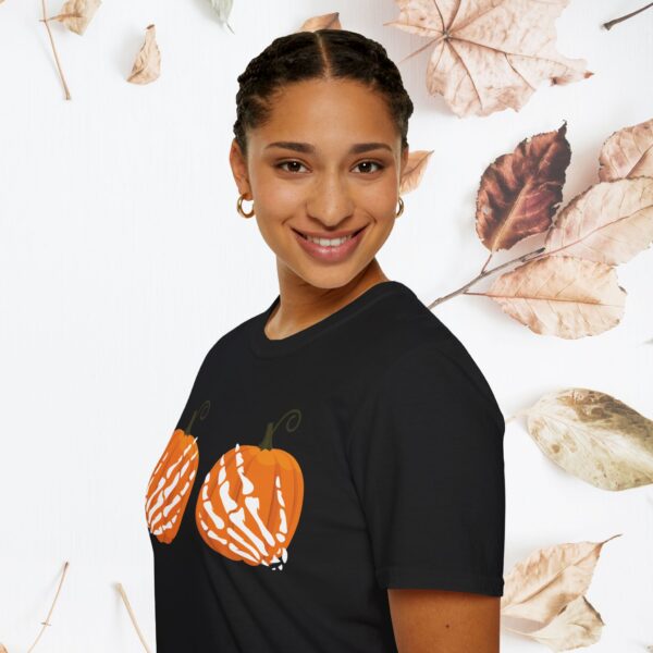 Pumpkin, skeleton hands / Unisex Softstyle T-Shirt - Image 4