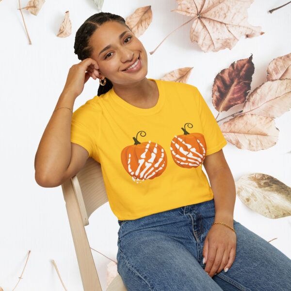 Pumpkin, skeleton hands / Unisex Softstyle T-Shirt - Image 15