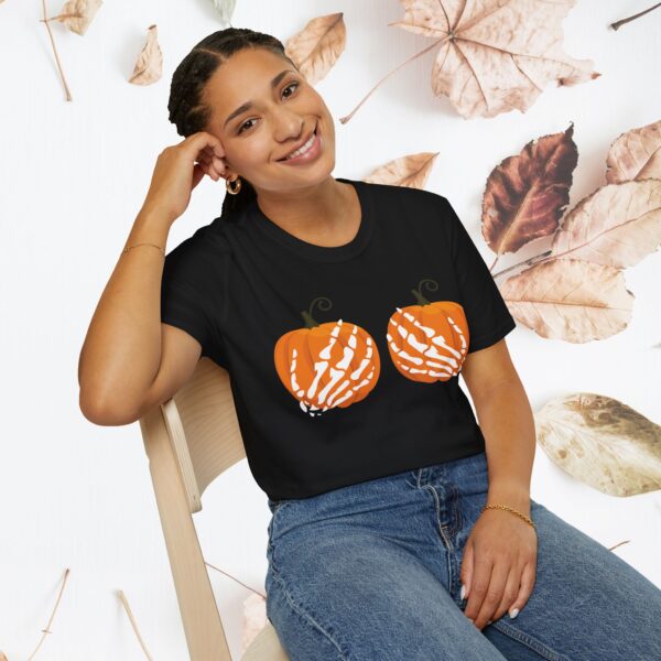 Pumpkin, skeleton hands / Unisex Softstyle T-Shirt - Image 5