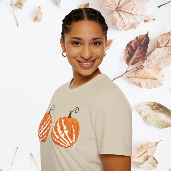 Pumpkin, skeleton hands / Unisex Softstyle T-Shirt - Image 9