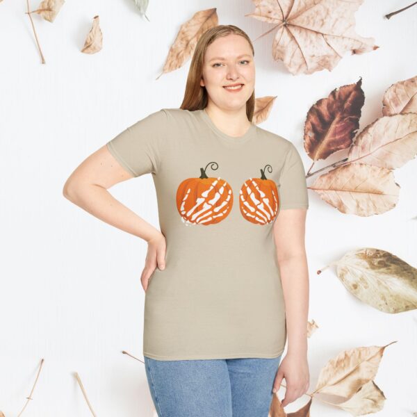 Pumpkin, skeleton hands / Unisex Softstyle T-Shirt - Image 8