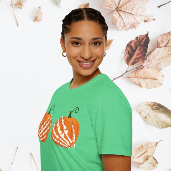 Pumpkin, skeleton hands / Unisex Softstyle T-Shirt - Image 19