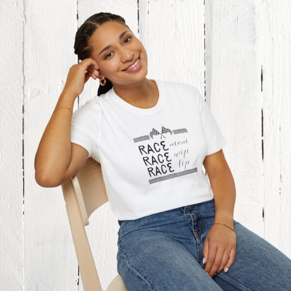 Race-mom, wife, life | tire tracks | Unisex Softstyle T-Shirt - Image 8