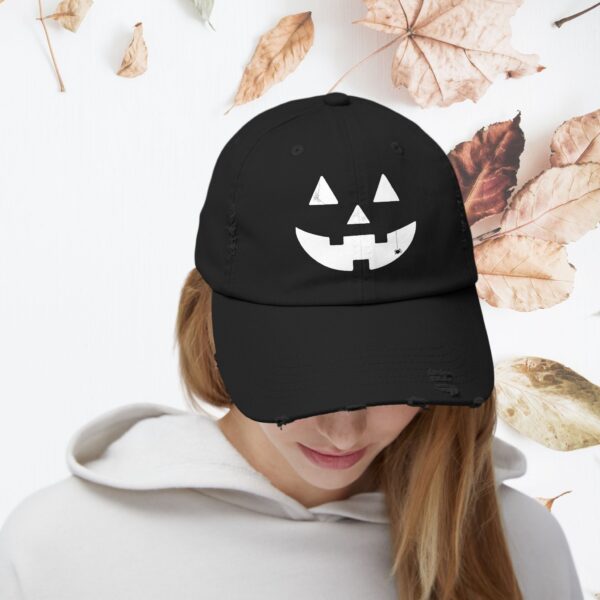 Jack “o” lantern face | Unisex Distressed Cap - Image 4