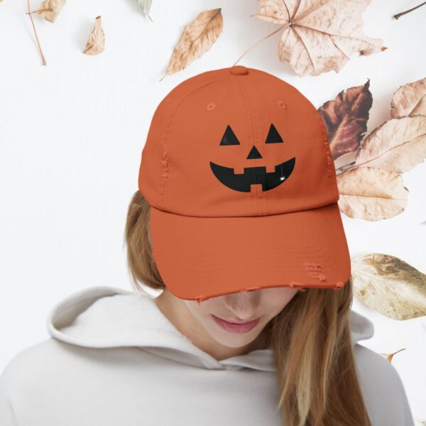 Jack “o” lantern face | Unisex Distressed Cap - Image 6